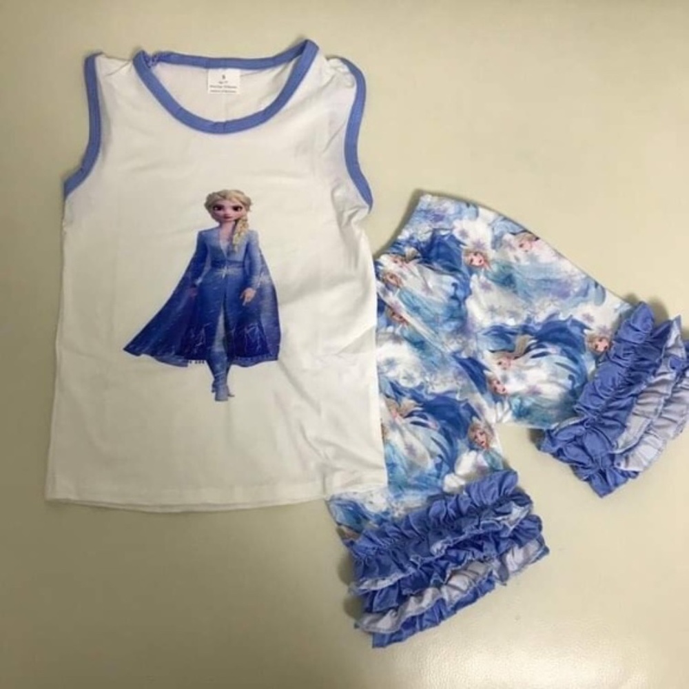 Frozen Cute Elsa sleeveless top ruffle shorts